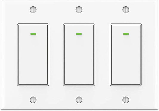 Lesim Smart 3 Gang WiFi Light Switch, 2.4GHz, Compatible with Alexa, Google Home, White, Push Button, Automatically/Smart Switch Operation