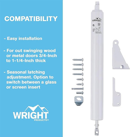 Wright Products Standard Duty Pneumatic Screen & Storm Door Closer – Adjustable Closing Speed, Quiet Operation, Easy Installation (Transitional, White)