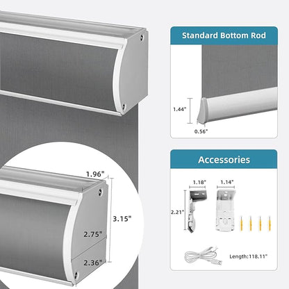SmartWings Motorized Light Filtering Roller Shades 60% Blackout Work with Matter Homekit Alexa Z-Wave ZigBee SmartThings Google, Cordless with Remote Control, Twilight Veil