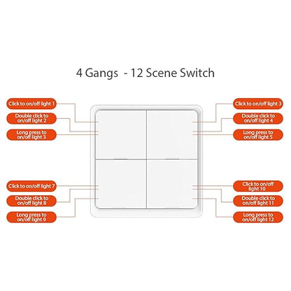 FTVOGUE Wireless 4 Gang Scene Panel No Wiring Needed Stick on Wall Tuya Smart Life for Home Automation