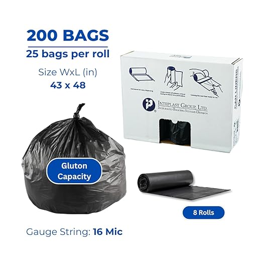 Inteplast Group S434816K 48" Length x 43" Width x 16 Mic Thickness, Black Color, HDPE Commercial Coreless Institutional Trash Can Liner (Case of 8 Roll, 25 Bags per Roll)