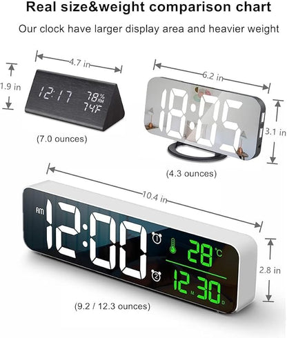 Digital Clock, Clock for Bedroom, Clocks for Living Room Decor, Desk Table Clock, Alarm Clock Large Display with Date Week Temperature, Automatic Brightness Dimmer, Smart Cool Modern (White green)