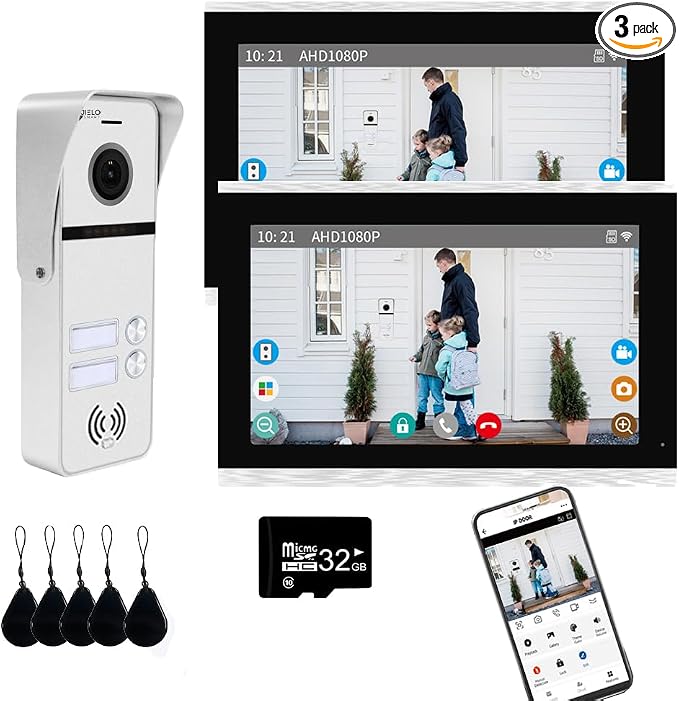 Wireless Video Intercom System Apartment 2 Units 10 Inches Touch Monitor Wired Video Doorbell System,Video Door Phone Kit,Indoor Outdoor Support Monitoring, Unlock, Dual Way Intercom for Home