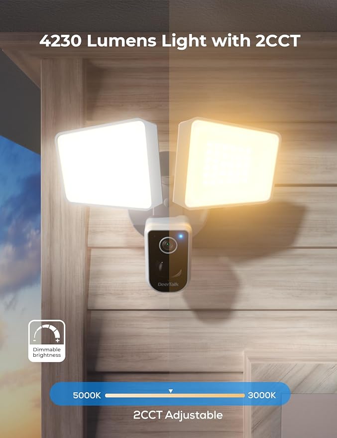 Security Floodlight Camera Outdoor - Flood Lights Camera Wired Motion Lights 2-Way Audio 2K and 150dB Siren 4230 lm 2.4G&5G WiFi Alexa-Compatible 3000-5000K 24/7 Recording for Home Security