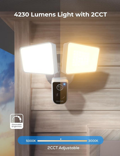 Security Floodlight Camera Outdoor - Flood Lights Camera Wired Motion Lights 2-Way Audio 2K and 150dB Siren 4230 lm 2.4G&5G WiFi Alexa-Compatible 3000-5000K 24/7 Recording for Home Security