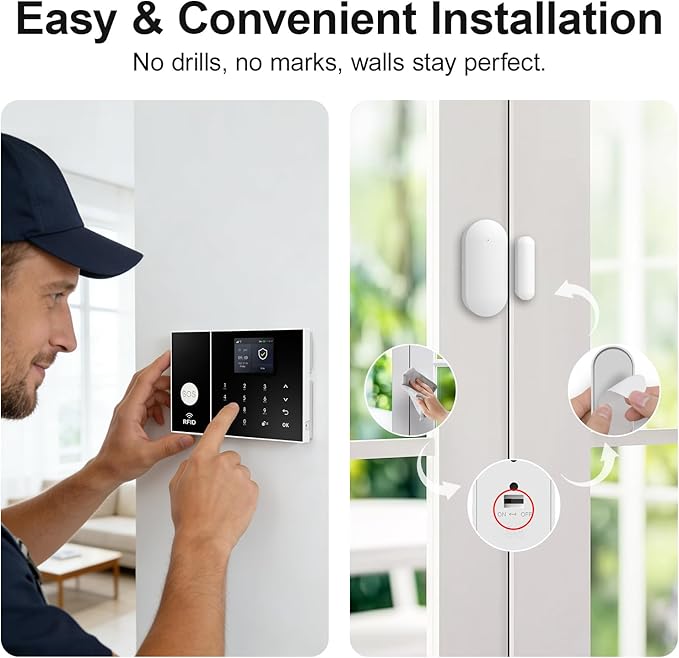 Alarm System for Home Security 24Pcs WiFi+GSM/4G Home Alarm System | NO Monthly Fee,120dB Loud Alarm with Instant App Alerts,Work with Alexa or Google,SOS Button,No Pairing Required