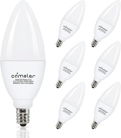 comzler LED Candelabra Bulb, Ceiling Fan Light Bulbs, E12 LED Bulb, 5 Watt 60 Watt Equivalent, Soft White 2700K LED Chandelier Light Bulbs, Candle Bulb Small Base Non-Dimmable, 6 Pack
