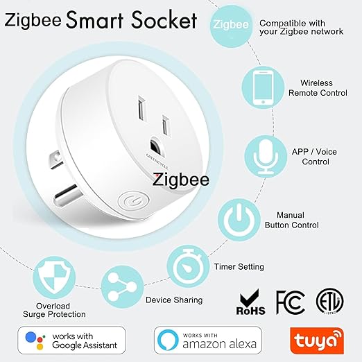 Greencycle Zigbee Smart Plug with Remote,Smart Outlet with Wall Switch,No Cloud Required(2.4G Hub Required),APP Control,Voice Control Compatible with Alexa,Google Assistant,Schedule and Timer,3Plugs