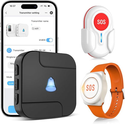 CallToU Wi-Fi Wireless Caregiver Pager Call Button for Elderly at Home , APP Emergency Alert for Seniors, Patients, and the Disabled with 1 Call Button, 1 Watch Button, 1 Receiver (2.4GHz Wi-Fi)