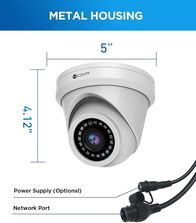 4COVR 5MP PoE Security IP Camera Outdoor IP67, Wired Surveillance Dome Camera with Smart Human/Vehicle Detection, 110° Wide View Angle 2.8mm Lens, 18Pcs IR LED 100ft HD Night Vision, LY97AX5MA