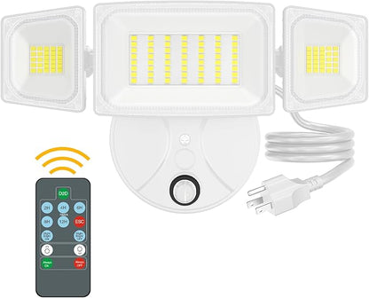Onforu 80W Dusk to Dawn Outdoor Lighting,Plug in LED Flood Lights,White Outdoor Lights with Remote,8000LM Security Light,IP66 Waterproof Lighting,2Modes 3 Adjustable Heads Light for Garage Yard