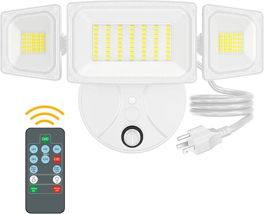 Onforu 80W Dusk to Dawn Outdoor Lighting,Plug in LED Flood Lights,White Outdoor Lights with Remote,8000LM Security Light,IP66 Waterproof Lighting,2Modes 3 Adjustable Heads Light for Garage Yard