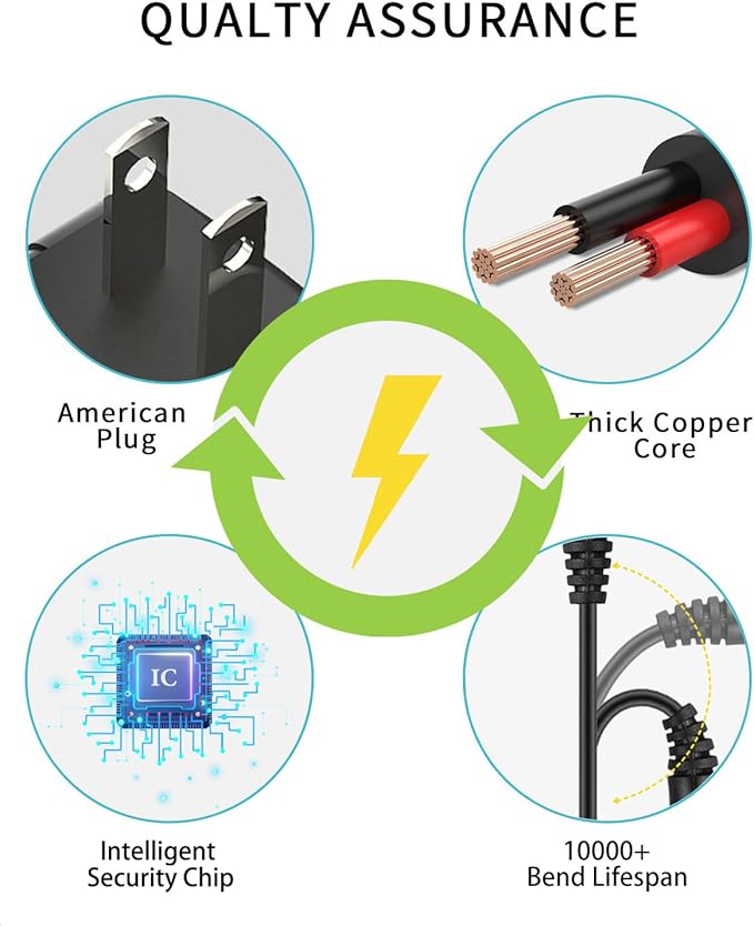 12V 2A Power Supply AC Adapter Replacement with 8 Tips, Regulated 12 Volts 2000mA Cord Charger for LED Strip Light, CCTV Camera, GPS, Webcam, Router, BT Speaker DC12V Transformer (6ft)