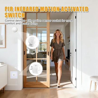 2 Pack Motion Sensor Switch with Outlet, PIR Wireless Motion Sensor Switch, Adjustable Sensitivity, IP54 Waterproof Wireless Motion Detector with Plug for Lights and Devices for Indoor/Outdoor