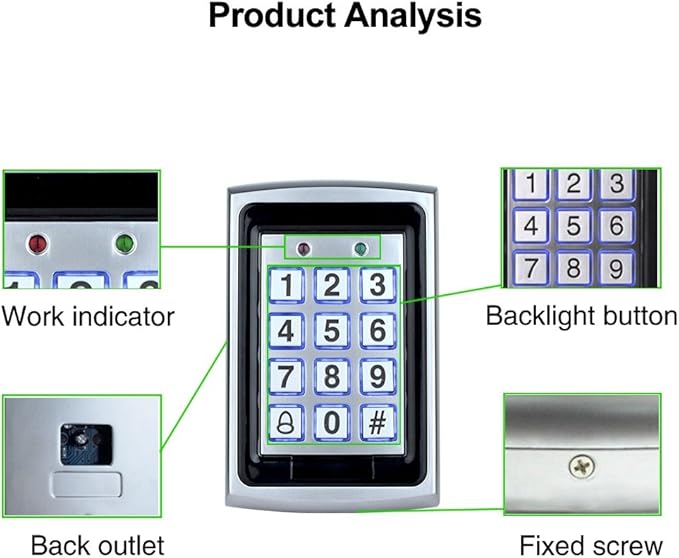 LIBO Waterproof Access Control Keypad Proximity RFID Controller, Suitable for Single Door Entry System, Support 1000 Users, Including 10pcs 125KHz RFID Keyfobs with Rainproof Cover