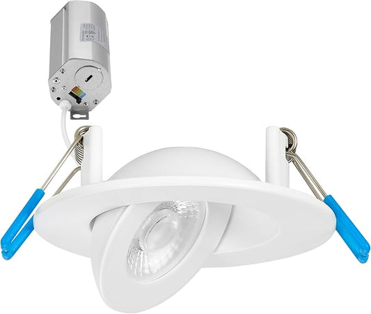 Maxxima 2 in. Rotatable Ultra-Thin Recessed LED Floating Gimbal Downlight, 400 Lumens, 5 CCT Selectable 2700K/3000K/3500K/4000K/5000K, Dimmable, 90 CRI, IC Rated, Canless, Junction Box Included