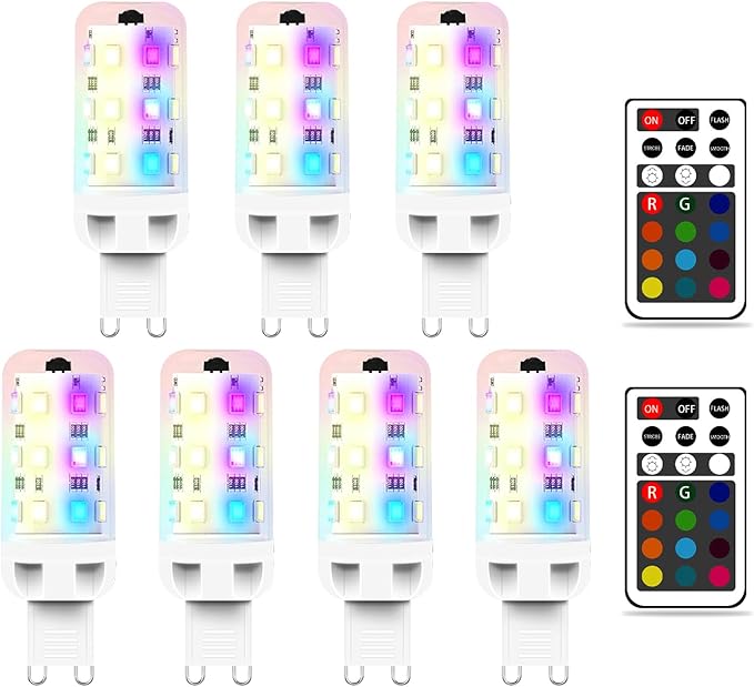 XRise G9 LED Bulb 2.5W Dimmable RGB+White Color Changing with Remote Control Equivalent 25W Halogen G9 Base LED Light Bulbs 6000K 250LM, No Flicker,7 Pack