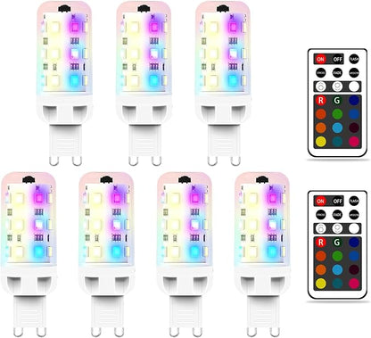 XRise G9 LED Bulb 2.5W Dimmable RGB+White Color Changing with Remote Control Equivalent 25W Halogen G9 Base LED Light Bulbs 6000K 250LM, No Flicker,7 Pack