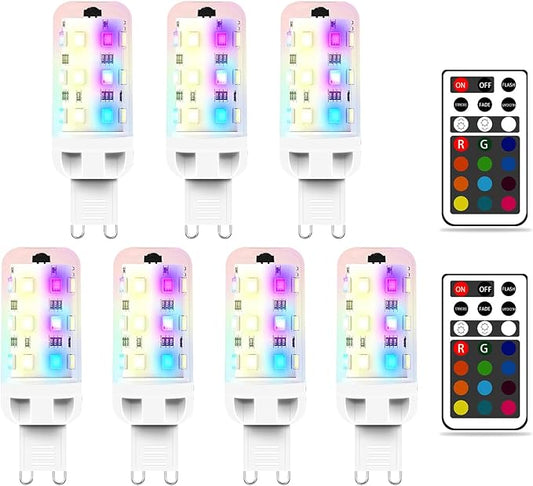 XRise G9 LED Bulb 2.5W Dimmable RGB+Warm White Color Changing with Remote Control Equivalent 25W Halogen G9 Base LED Light Bulbs 3000K 250LM, No Flicker,7 Pack