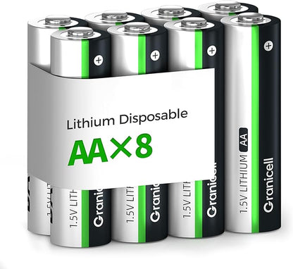 Granicell 8-Pack Optimal Lithium AA Batteries | 1.5V for Blink Cameras, Smart Locks, Alarms & Tech Devices | 10-Year Life, Leak-Proof, Extreme-Temp Resistant (Non-Rechargeable)