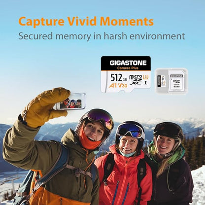 GIGASTONE 512GB Micro SD Card, Camera Plus, GoPro, Action Camera, A1 Run App for Smartphone, 100MB/s, 4K Video Recording, Micro SDXC UHS-I A1 U3 Class 10