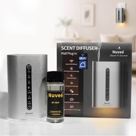 Wall Plug-in Waterless Essential Oil Diffuser, Smart Cold Air Scent Diffuser for Home, App-Controlled, 600 Sq Ft Coverage, Odor Eliminator, Includes 50ml My Way Aromatherapy Oil (Silver)