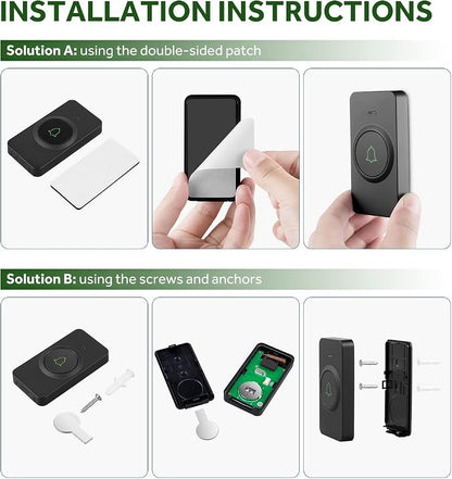 AVANTEK Wireless Doorbell, 1000 ft Range, 1 Button + 2 Receivers, Black
