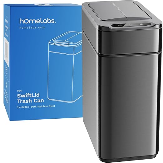 hOmeLabs 2.4 Gallon Touchless Sensor Trash Can, Automatic Retractable Butterfly Lid, Batteries Included, Space-Efficient, Easy Clean, Battery-Powered