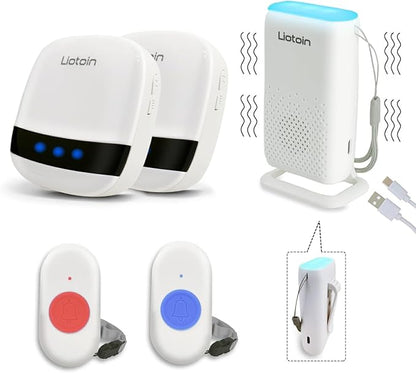 Wireless Caregiver Pager Call Button Alert Button Call Bell for Elderly Patients at Home Nurse Alert System 2 Waterproof Transmitters 1 Portable Receiver 2 plugin Receiver……
