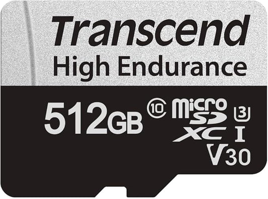 Transcend USD350V Micro SD Card 512GB, U3 V30 Memory Card for Nintendo-Switch/Dash cam/Security Cam/Surveillance/GoPro/Insta360/DJI/Drone/Action Cam, Up to 100MB/s, Full HD Video Recording w/Adapter