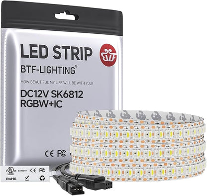BTF-LIGHTING RGB+Cool White SK6812 LED Strip 3.28FT 144LED IP30 DC12V | RGBW Individually Addressable UL Listed 4 Colors in 1 Light (Similar WS2812B) White PCB(No Adapter or Controller)