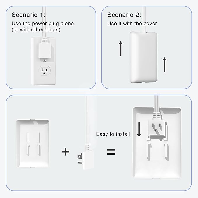 CABOCASA 8FT Ultra Flat Plug Extension Cord Power Strip with 3 Outlets, Patented Detachable Ultra-Thin Outlet Cover Concealer & Ultra-Flat Plug, Max. 13A 125V 1625W ETL Listed, White Color