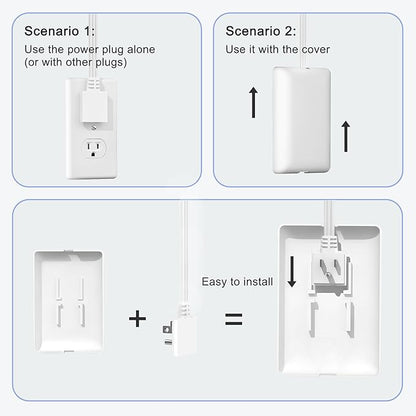 CABOCASA 8FT Ultra Flat Plug Extension Cord Power Strip with 3 Outlets, Patented Detachable Ultra-Thin Outlet Cover Concealer & Ultra-Flat Plug, Max. 13A 125V 1625W ETL Listed, White Color