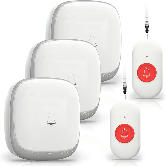Call Button for Elderly at Home, Caregiver Pager | Fall Alert Devices for Elderly 500+ft for Home/Elderly/Pregnant Women/Disabled, 3 Receivers+2 Transmitters