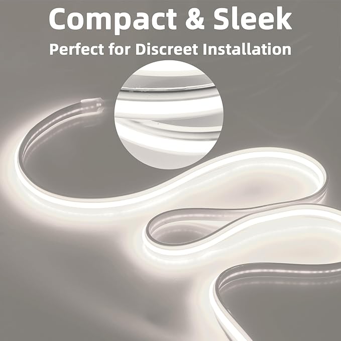 Outdoor LED Strip Lights 16.4 Foot Adhesive Tape Lights IP67 Waterproof Rope Light AC 110V 120V 5 Meters Hardwired Lighting Cold White 6000K 240LEDs/m for Under Kitchen Bedroom Decor