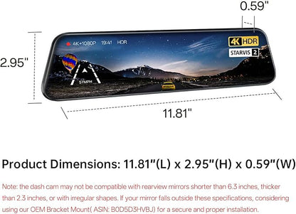 Pelsee S12 Pro Mirror Dash Cam with STARVIS 2 Sensor, Rear View Mirror Camera 5.8GHz WiFi, 4K Front and 1080P Rear Backup Camera for Car, ADAS &BSD, Voice Control, Color Night Vision, 64G Meomory Card