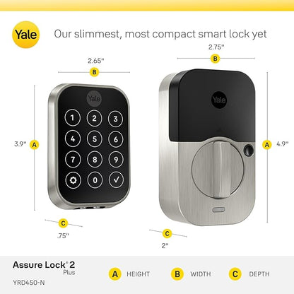 Yale Assure Lock 2 Plus Apple Home Keys, Satin Nickel Keyless Entry Door Lock with Wi-Fi Connected Touchscreen Keypad for Code Entry, YRD450-N-CB1-619