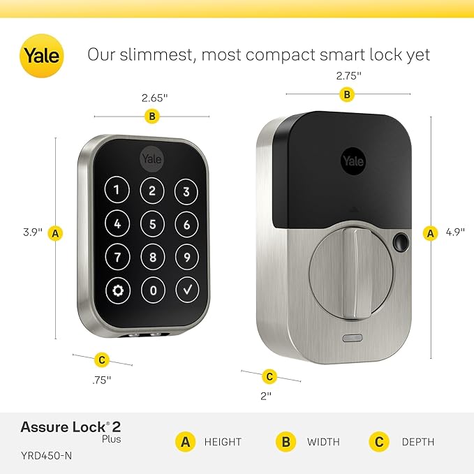 Yale Assure Lock 2 Plus Apple Home Keys, Black Suede Keyless Entry Door Lock with Wi-Fi Connected Touchscreen Keypad for Code Entry, YRD450-N-CB1-BSP