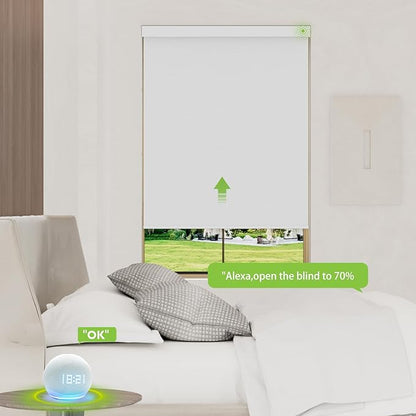 Motorized Blinds with Remote，100% Blackout Smart Blinds Motorized Roller Shades Compatible with Alexa Automatic Blinds for Windows Electric Window Blinds Customized Size White