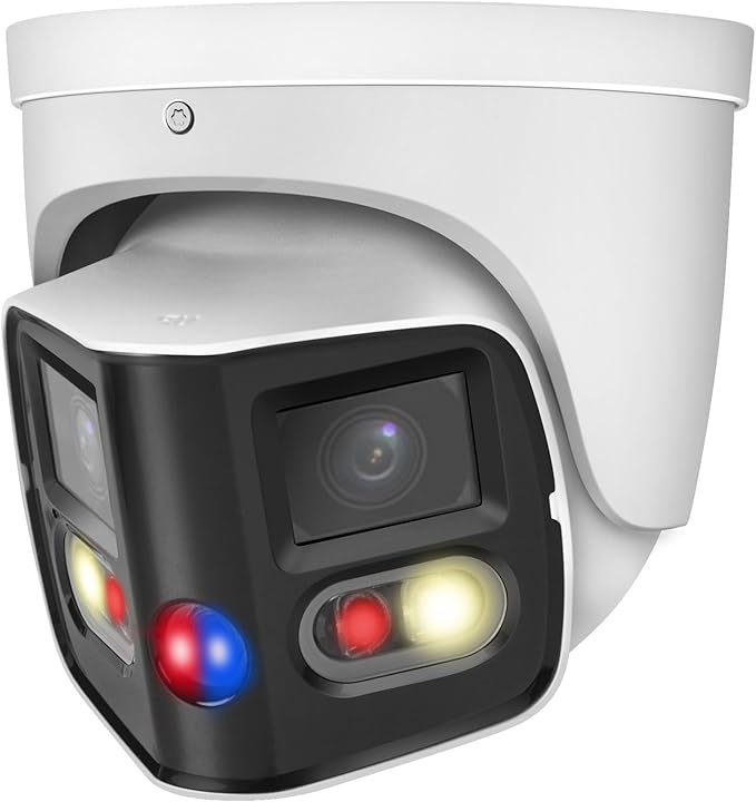 VIKYLIN Security Camera Outdoor 4K Full-Color 2×4MP Dual-Lens 1/1.8" CMOS Smart Splicing IP POE Camera Outputs 180° Wide Angle, Two-Way Talk,Active Detterence,SMD4.0,IVS,EPTZ,DMSS/SmartPss Lite