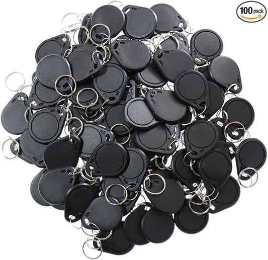 ETEKJOY 100PCS 13.56MHz RFID Key Fob Proximity IC Card ISO14443A Token Tag for Electronic Smart Door Lock, Compatible with MIFARE Classic 1K Card M1, Read-Only (Black)