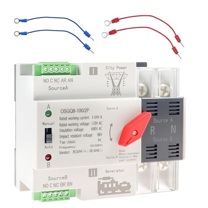 Ketofa 2P 100A AC110V Automatic Transfer Switch, DIN Rail Mini ATS 50/60Hz