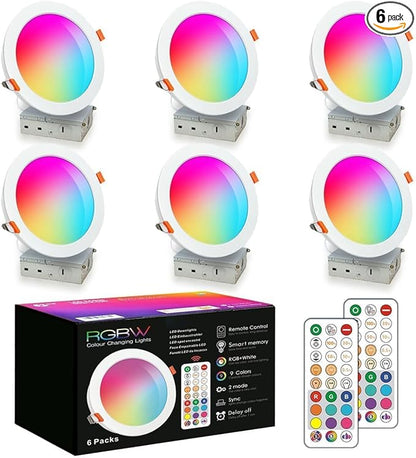HEKEE LED Reccessed Downlights, Color Changing, 6 Inch, Recessed Ceiling Lights (6 Packs)