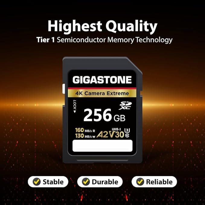 【5-Years Data Recovery】 GIGASTONE 256GB SD Card, 4K Camera Extreme, A2 V30 U3 C10 SDXC Memory Card High Speed, Compatible with Canon Kodak Olympus Digital Camera