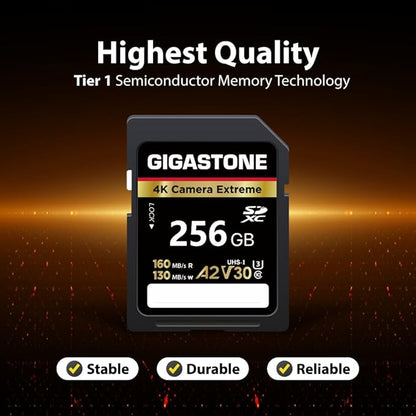 【5-Years Data Recovery】 GIGASTONE 256GB SD Card, 4K Camera Extreme, A2 V30 U3 C10 SDXC Memory Card High Speed, Compatible with Canon Kodak Olympus Digital Camera