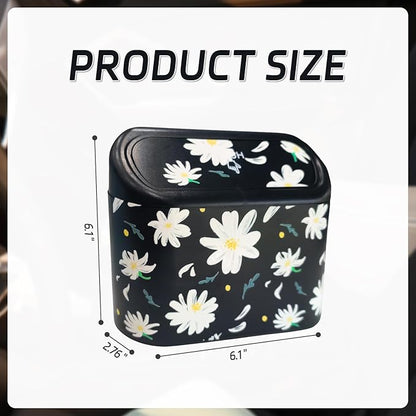 Mini Car Trash Can with Lid – Cute Floral Car Interior Accessory with 5 Trash Bags, Small Automotive Organizer for Front and Back Seat, Universal Fit Trash Bin for SUV, Sedan, Truck, Office or Home