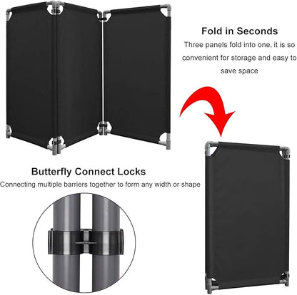3 Panels Safety Barricade 5.8FT Foldable Security Sign Barrier Gate with Heavy Duty PVC Frame High Visibility Caution Symbol Crowd Control Restricted Area Pedestrian Barricade Traffic Fence Black