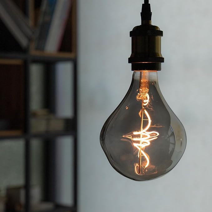 G40 LED Edison Bulb, Smoke Gray Hand-Blown Hard Glass, 4W (25W Incandescent Equivalent), 110-130V, E26, 2000K Warm Yellow Light, 200LM, Dimmable, for Indoor Decorative Lighting (Alien)