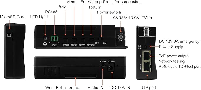 IP Camera Tester, WANLUTECH 4K IP CVBS CVI TVI AHD 4 inch Touchscreen CCTV Test Monitor with PoE/IP discovery/RJ45 Cable Test/PTZ Control(IPC-1800ADH Plus)