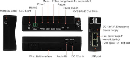 IP Camera Tester, WANLUTECH 4K IP CVBS CVI TVI AHD 4 inch Touchscreen CCTV Test Monitor with PoE/IP discovery/RJ45 Cable Test/PTZ Control(IPC-1800ADH Plus)